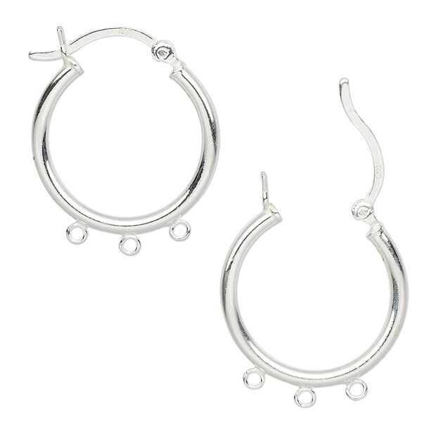 Earring hoop 1pkg2 sterling silver, 22mm round / latch-back / 3 open loop, 1 pair image number 0