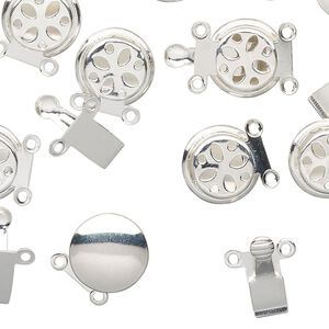 Clasp, 2-strand tab, silver-finished brass, 10mm round. Sold per pkg of 10.