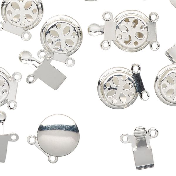 Clasp, 2-strand tab, silver-finished brass, 10mm round. Sold per pkg of 10. image number 0