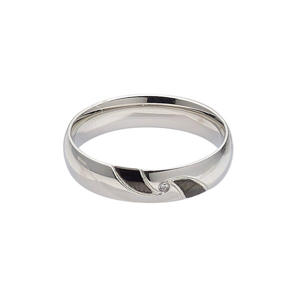 Ring, enamel / glass rhinestone / stainless steel, clear and black, 6mm wide with 5.5mm faceted round, size 12. Sold individually. image number 0