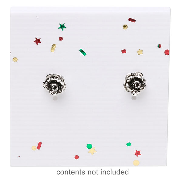 Earring card, paper, white with rainbow confetti, 2x2-inch square. Sold per pkg of 100. image number 3