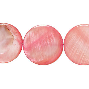Mother-of-pearl shell 1pkg1, puffed flat round bead 15 inch dark pink 19-20mm