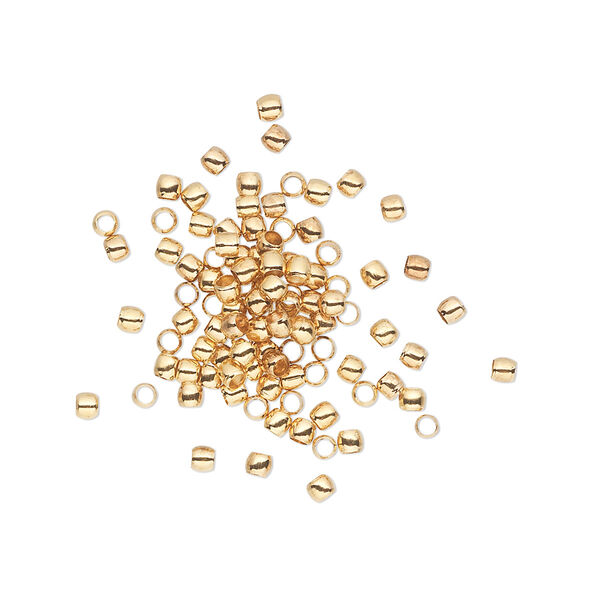 Crimp, gold-plated brass, 2x1.5mm round, 1.3mm inside diameter. Sold per pkg of 100. image number 0