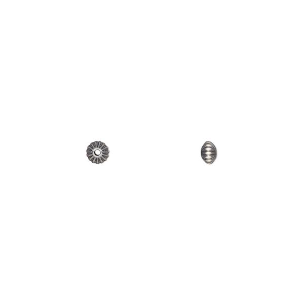 Bead, Navajo pearl style, brushed oxidized sterling silver, 3 x 2mm corrugated saucer. Sold per pkg of 4. image number 0