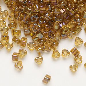 Seed bead, Miyuki, glass, transparent yellow color-lined gold, (TR1126), #5 triangle. Sold per 250-gram pkg.