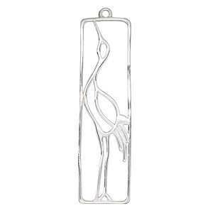 Focal, Amoracast®, sterling silver, 41x11mm double-sided rectangle with cutout crane. Sold individually.
