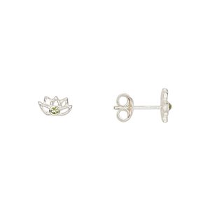 Earstud sterling silver / Preciosa crystal 1pkg2, 7x4mm lotus / earnuts included, Create Compliments® peridot 1 pair