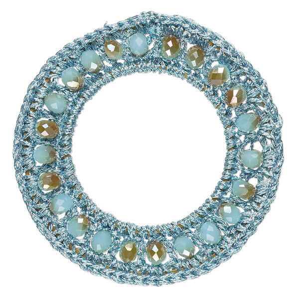Focal, glass / nylon / steel, turquoise blue and copper, 48mm open round. Sold per pkg of 2. image number 0