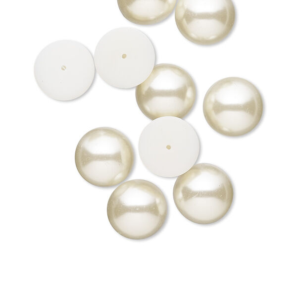Cabochon, vintage Japanese acrylic pearl, antique white, 16mm half-drilled non-calibrated round. Sold per pkg of 10. image number 0