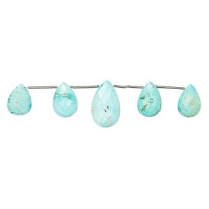 Imperial crown turquoise 1pkg5, hand-cut top-drilled faceted puffed teardrop bead natural 15x10mm-21x13mm / 21x14mm-24x16mm
