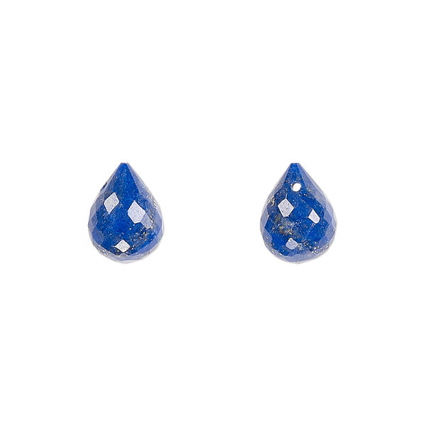 Bead, lapis lazuli (natural), 10x8mm top-drilled faceted hand-cut teardrop, B grade, Mohs hardness 5-6. Sold per pkg of 2. image number 0