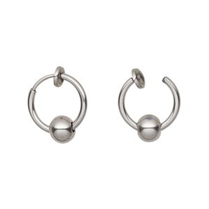 Earring hoop 1pkg2, 15mm / ball / pierced-look spring closure, stainless steel 1 pair