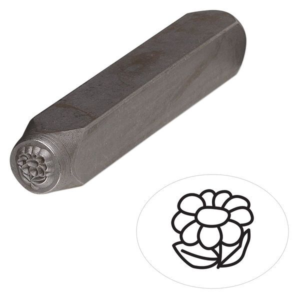 Stamp punch, tempered chrome vanadium steel, 6x5mm flower, 2-3/4 x 3/8 inches. Sold individually. image number 0