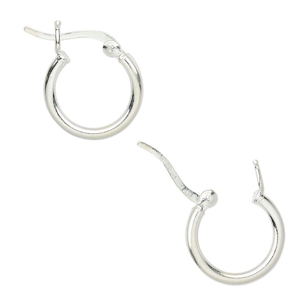 Earring, sterling silver, 14mm round hoop with latch-back closure. Sold per pkg of 4 pairs. image number 0