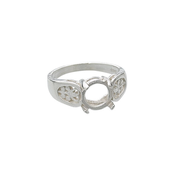Ring, sterling silver, filigree band with 8mm 4-prong round setting, size 7. Sold individually. image number 0