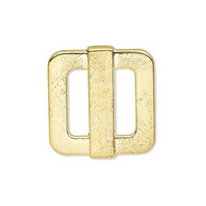 Slide, gold-finished "pewter" (zinc-based alloy), 25x23mm single-sided rectangle, 14x4mm hole. Sold per pkg of 4.