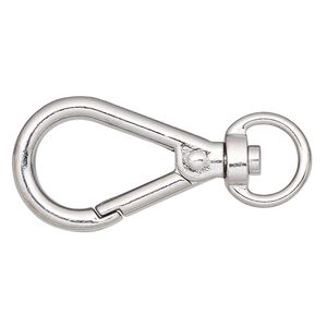 Clasp self-closing hook 1pkg4 "pewter" (zinc alloy), 27x17mm swivel, imitation rhodium-finished steel 1-strand