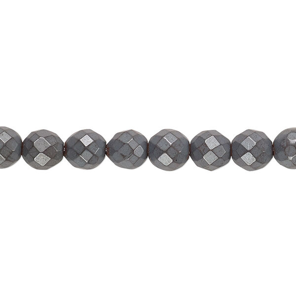 Bead, Hemalyke™, matte grey, 6mm faceted round. Sold per 15-1/2" to 16" strand. image number 0