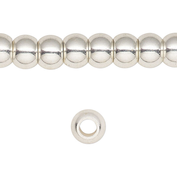 Bead, silver-finished brass, 8x6mm round crow. Sold per 8-inch strand. image number 0