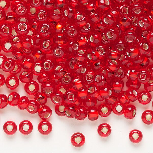 Seed bead, Preciosa Ornela Czech glass, pkg/500g, #6 rocaille, transparent silver-lined red, (97070). image number 0