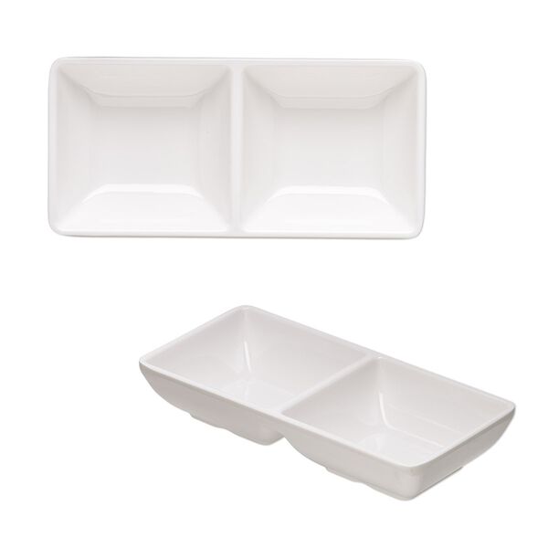 Tray, acrylic, white, 5-3/4 x 2-3/4 x 1 inch rectangle with 2 compartments. Sold individually. image number 0