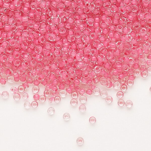 Seed bead, Dyna-Mites™, glass, pkg/40g, #11 round, translucent inside dyed color pink, (210 11/0 RR). image number 0