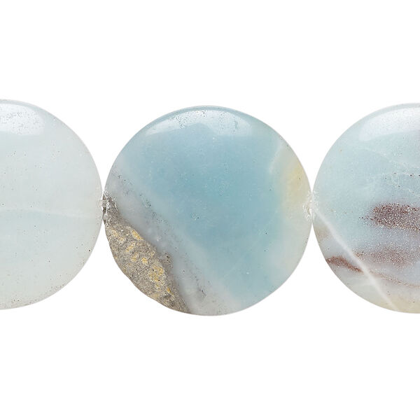 Flower amazonite 1pkg1, puffed flat round bead natural, 15 inch 22mm image number 0