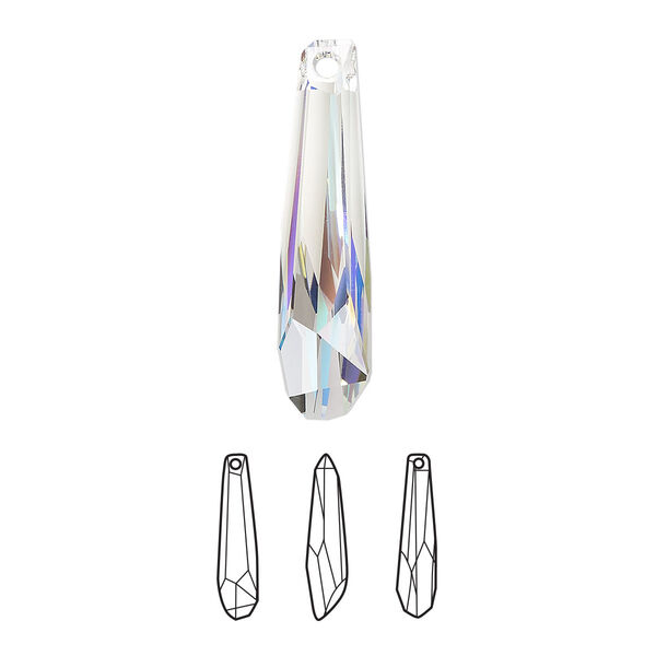 Focal 1pk crystal AB V partially frosted, Crystal Passions® 30x7mm pendant crystalacite 6017/G image number 0