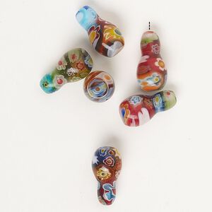 Bead, millefiori glass, translucent multicolored, 17x10mm-19x11mm half-drilled vase. Sold per pkg of 6.