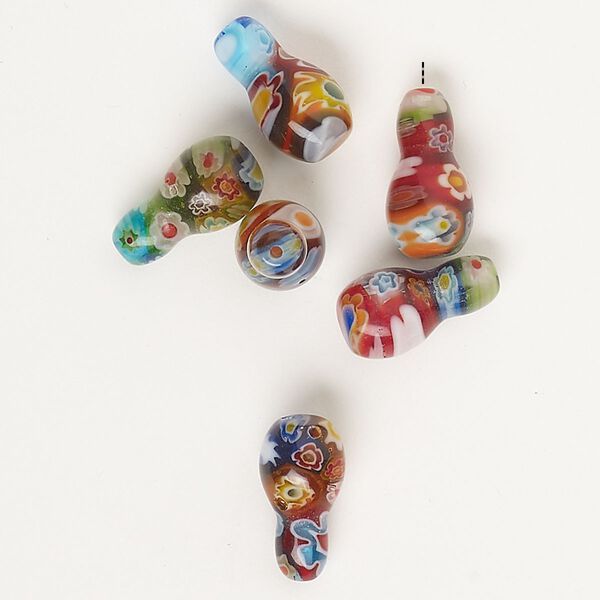 Bead, millefiori glass, translucent multicolored, 17x10mm-19x11mm half-drilled vase. Sold per pkg of 6. image number 0