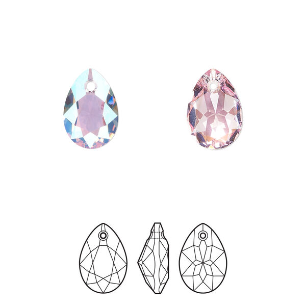Drop 4pk light rose shimmer, Crystal Passions® 11.5x8mm pendant pear cut 6433 image number 0