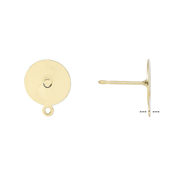 Earstud, gold-plated stainless steel, 10mm flat pad with closed loop. Sold per pkg of 50 pairs. image number 0