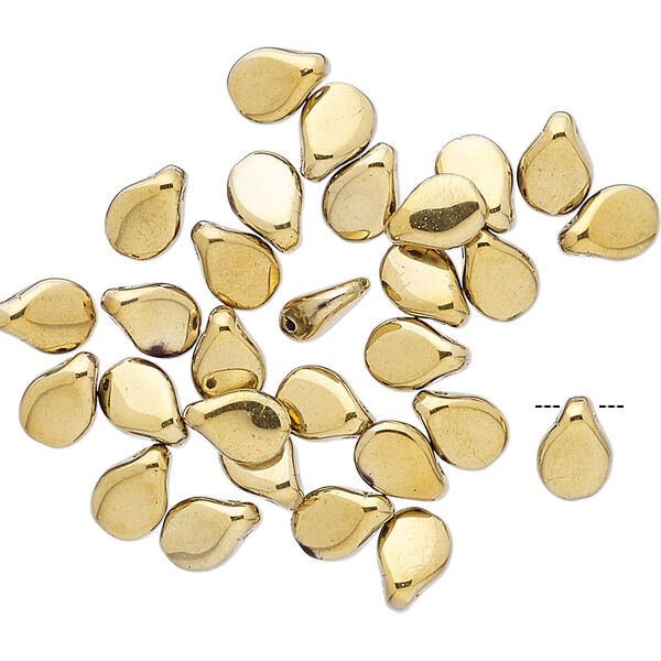 Bead, Preciosa Pip™, Czech pressed glass, opaque light gold, 7x5mm top-drilled pip. Sold per pkg of 30. image number 0