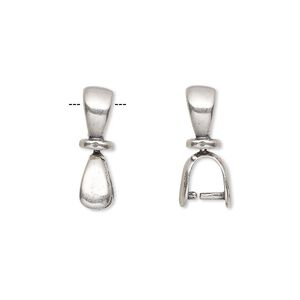 Bail, JBB Findings, ice-pick, antique silver-plated pewter (tin-based alloy), 18x5mm double-sided teardrop with swivel, 5mm grip length. Sold individually.