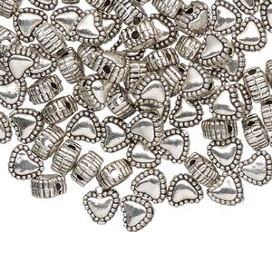 Bead, antique silver-plated "pewter" (zinc-based alloy), 6x5mm double-sided heart. Sold per pkg of 100.