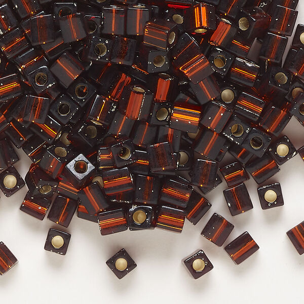 Seed bead, Miyuki 1pkg10g, glass, 3.5-3.7mm square, transparent silver-lined dark topaz (SB-5) image number 0