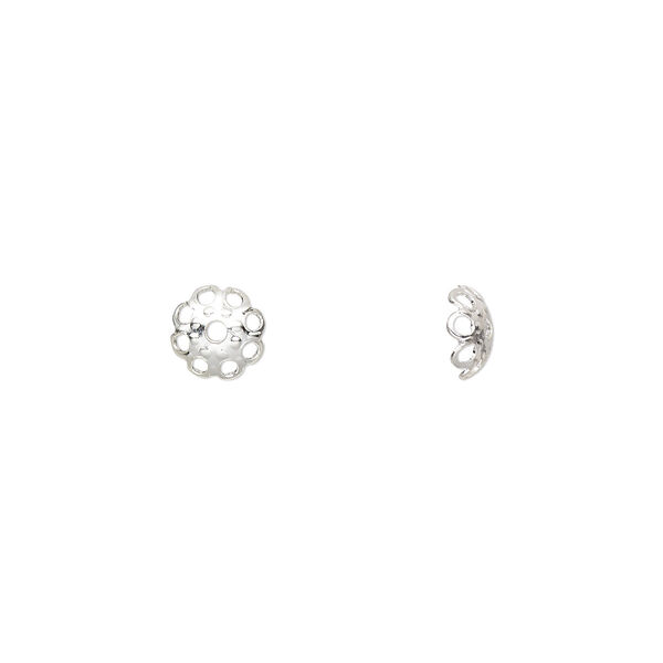 Bead cap, silver-finished brass, 6x1mm cutout corrugated flower, fits 6-8mm bead. Sold per pkg of 100. image number 0