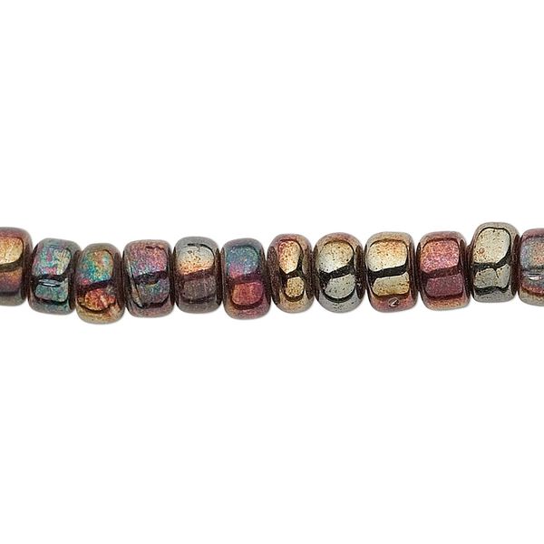 Bead, glass, oil slick, 6x5mm-7x6mm crow. Sold per pkg of (2) 15-1/2" to 16" strands. image number 0