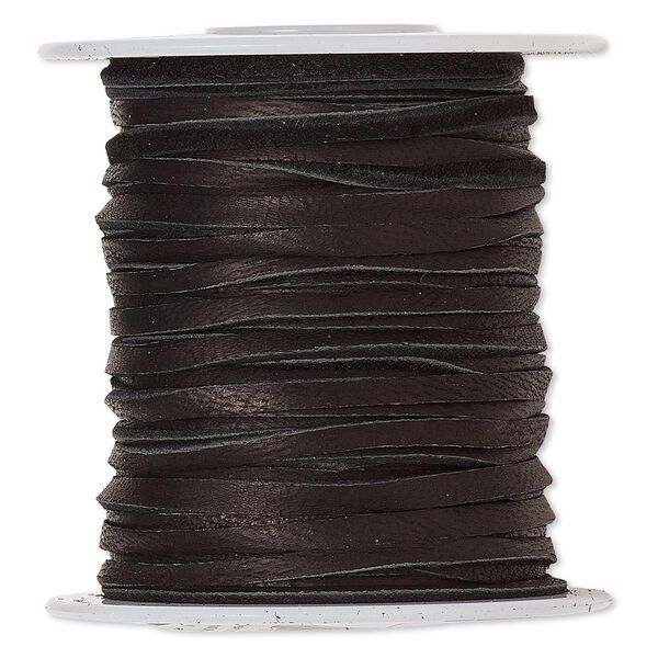 Cord, deerskin leather (dyed), black, 2.5-3mm. Sold per 50-foot spool. image number 0
