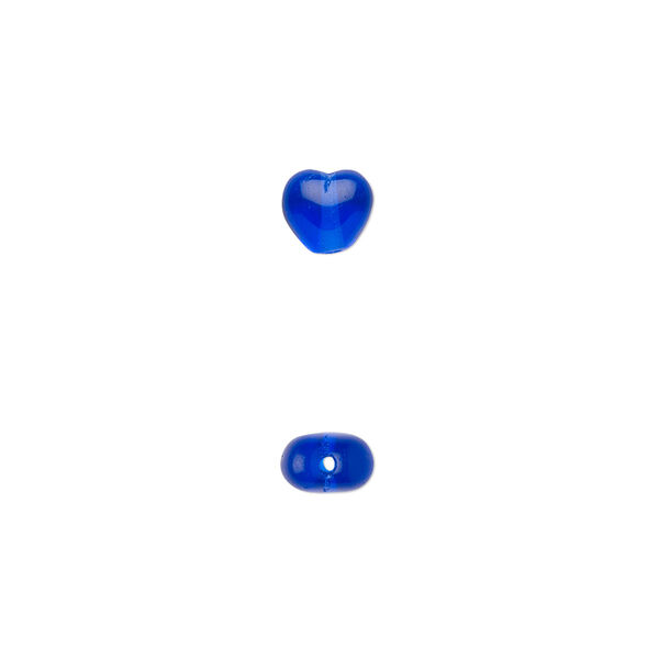 Bead, Czech pressed glass, cobalt, 6.5x6mm heart. Sold per 15-1/2" to 16" strand, approximately 65 beads. image number 0