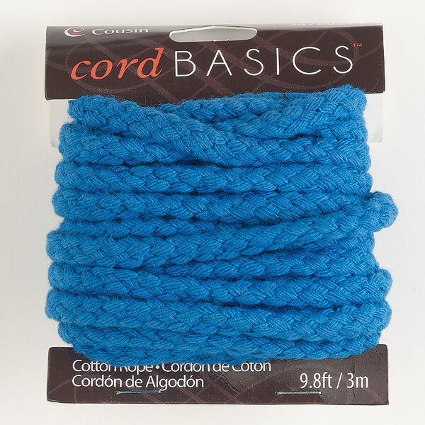 Cord, cotton, blue, 6mm braided round. Sold per 3-meter section. image number 0