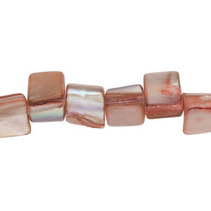 Mother-of-pearl shell 1pkg1, triangle tube bead 14 inch flamingo and beige 7x6mm-11x8mm