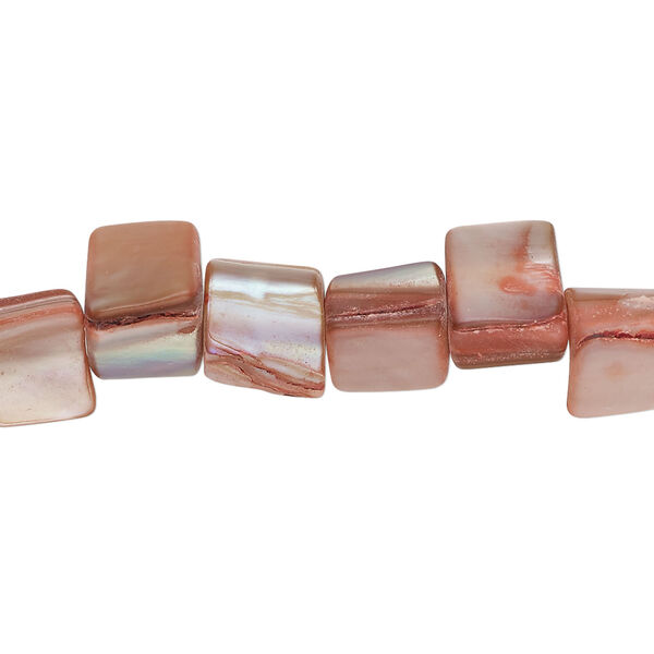 Mother-of-pearl shell 1pkg1, triangle tube bead 14 inch flamingo and beige 7x6mm-11x8mm image number 0