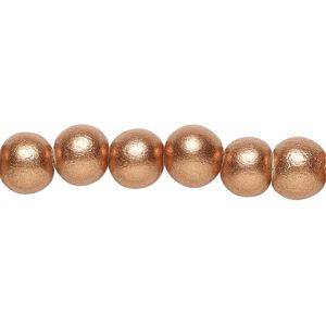 Bead, painted Taiwanese cheesewood (coated), metallic copper, 7-8mm round. Sold per pkg of (2) 15-1/2" to 16" strands.
