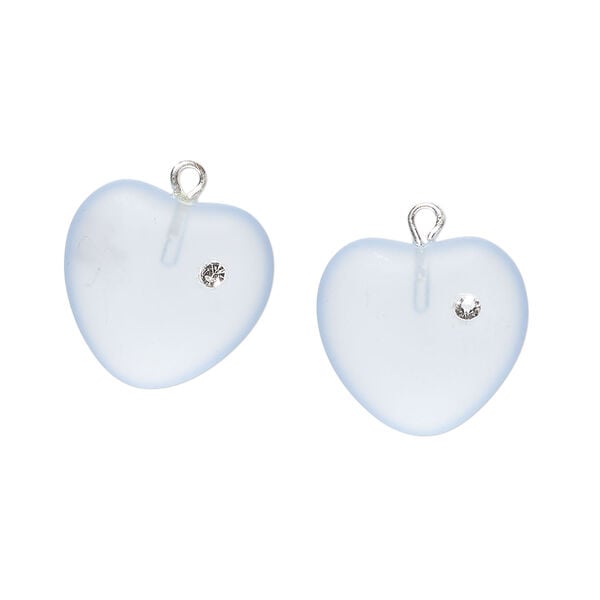 Drop, cubic zirconia / Czech glass / silver-plated brass 1pkg2, clear and translucent frosted pale blue, 16mm heart. image number 0