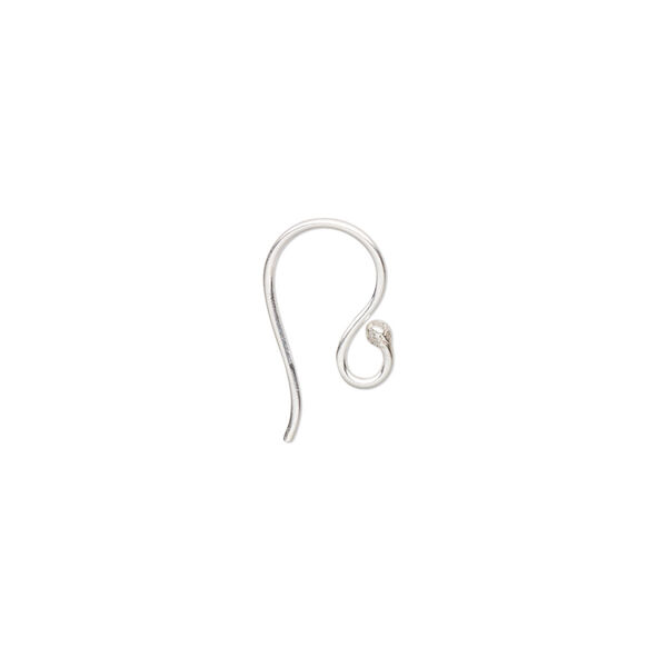 Ear wire, sterling silver, 12mm fishhook with 1.5mm ball and open loop, 20 gauge. Sold per pkg of 10 pairs. image number 0