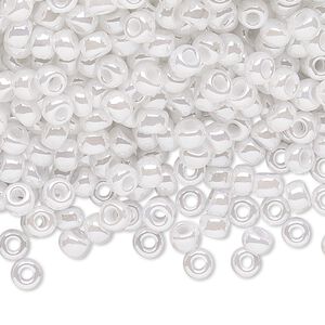 Seed bead, Miyuki, glass, pkg/250g, #6 rocaille, translucent luster white pearl, (RR-528).