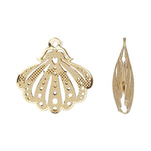 Drop, gold-finished stainless steel, 22x19mm double-sided textured cut-out domed fan. Sold per pkg of 6.