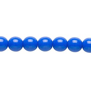 Bead, Czech glass druk, opaque blue, 8mm round. Sold per 15-1/2" to 16" strand.