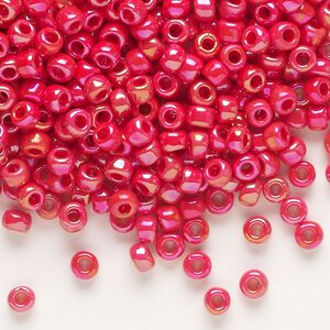 Seed bead, Dyna-Mites™, glass, opaque rainbow ruby red, #6 round. Sold per 1/2 kilogram pkg.